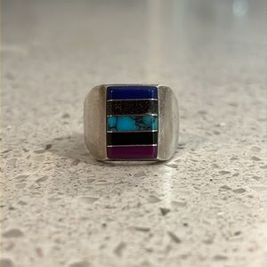 Unique Sterling Silver cocktail ring. Semi-precious stone and resin ring 8.5.
